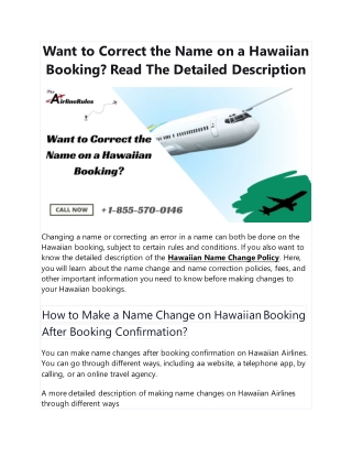 Want to Correct the Name on a Hawaiian Booking