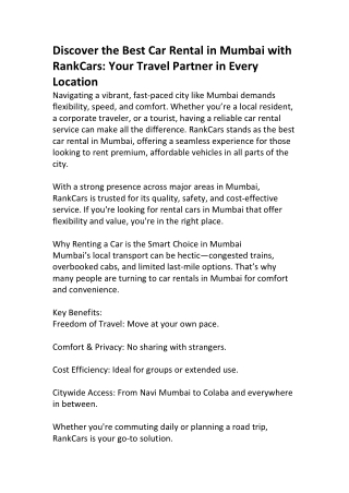 Rental Cars in Mumbai for Every Budget