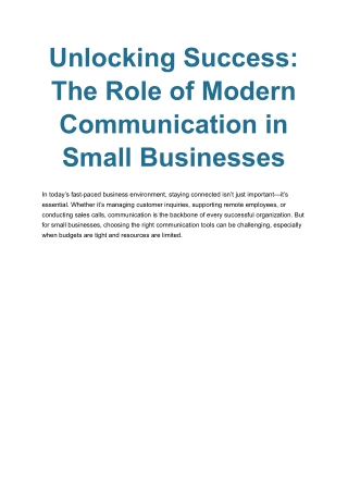 Unlocking Success_ The Role of Modern Communication in Small Businesses