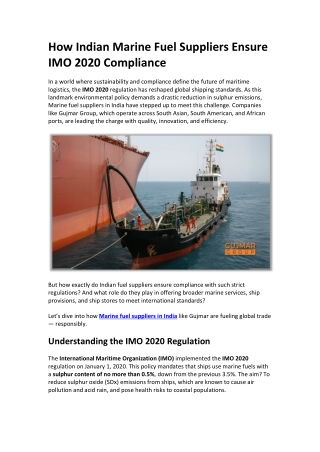 How Indian Marine Fuel Suppliers Ensure IMO 2020 Compliance