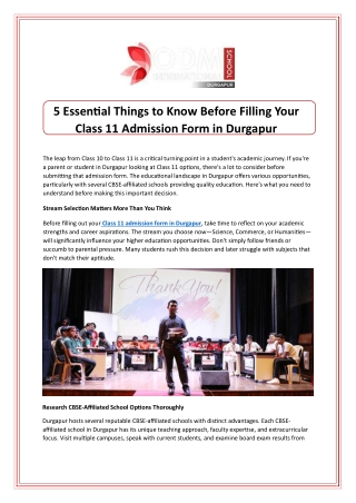 5 Essential Things to Know Before Filling Your Class 11 Admission Form in Durgapur