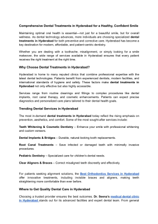 Comprehensive Dental Treatments in Hyderabad for a Healthy, Confident Smile