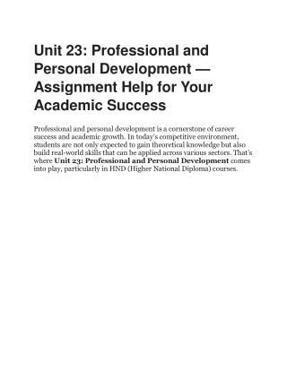 Unit 23: Professional and Personal Development — Assignment Help for Your Academ