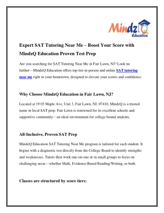 Searching for SAT Tutoring Near Me in Fair Lawn, NJ?