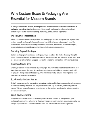 Why Custom Boxes & Packaging Are Essential for Modern Brands