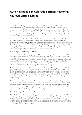 Auto Hail Repair in Colorado Springs