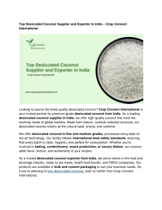 Top Desiccated Coconut Supplier and Exporter in India – Crop Connect International