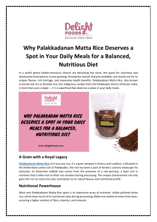 Why Palakkadan Matta Rice Deserves a Spot in Your Daily Meals for a Balanced, Nutritious Diet