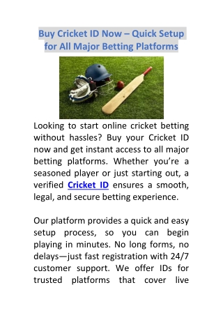 Buy Cricket ID Now – Quick Setup for All Major Betting Platforms