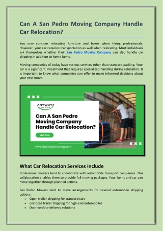 Can A San Pedro Moving Company Handle Car Relocation