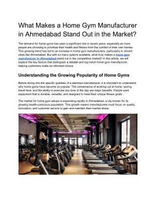 What Makes a Home Gym Manufacturer in Ahmedabad Stand Out in the Market