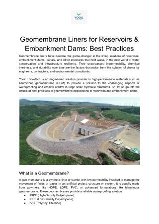 Bituminous Geomembrane for Reservoirs & Dams | Yooil