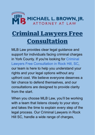 Criminal Lawyers Free Consultation in Rock Hill, SC: Get Legal Help Now
