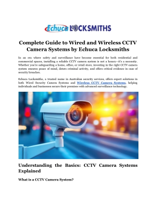 Complete Guide to Wired and Wireless CCTV Camera Systems by Echuca Locksmiths