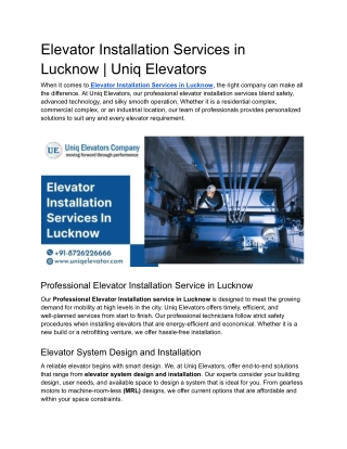 Elevator Installation Services in Lucknow _ Uniq Elevators