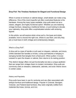 Elevate Your Furniture with Stylish “Droo Pull” (Drop Pull) Hardware