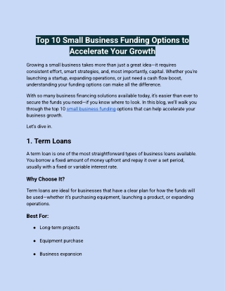 Top 10 Small Business Funding Options to Accelerate Your Growth