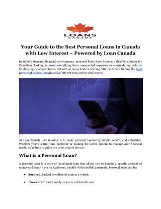 Your Guide to the Best Personal Loans in Canada with Low Interest – Powered by Loan Canada