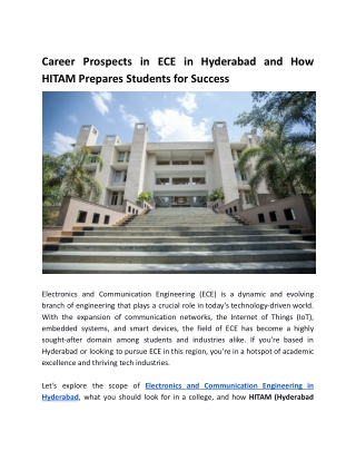 Career Prospects in ECE in Hyderabad and How HITAM Prepares Students for Success