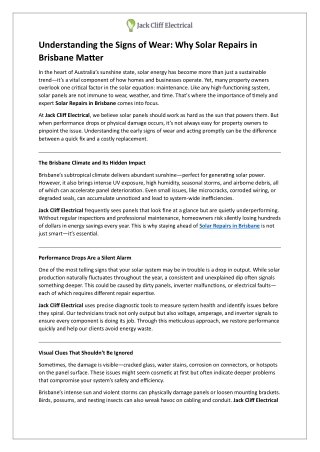 Understanding the Signs of Wear - Why Solar Repairs in Brisbane Matter