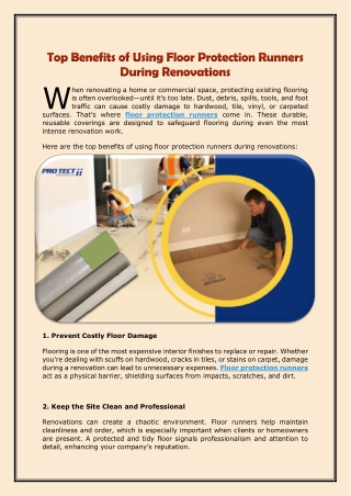Top Benefits of Using Floor Protection Runners During Renovations