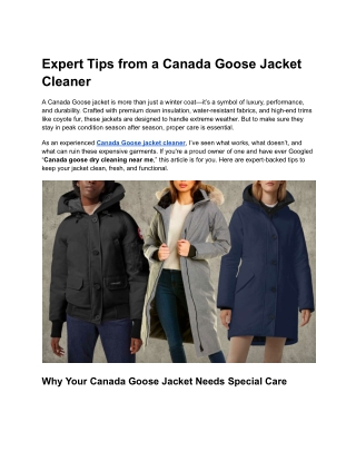 Expert Tips from a Canada Goose Jacket Cleaner