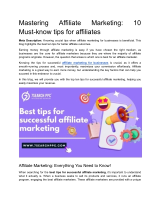 Mastering Affiliate Marketing  10 Must-know tips for affiliates