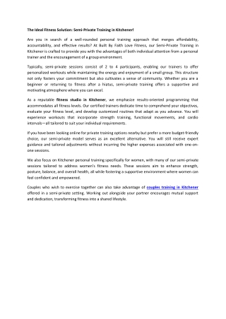 The Ideal Fitness Solution Semi-Private Training in Kitchener!