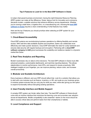 Top 5 Features to Look for in the Best ERP Software in Dubai