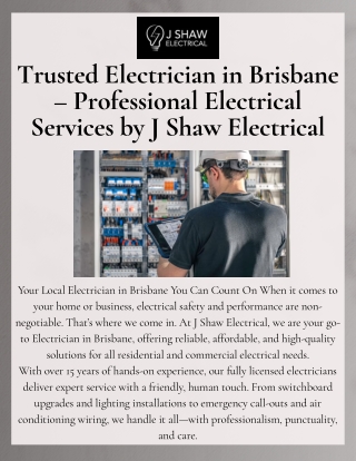 Trusted Electrician in Brisbane  J Shaw Electrical