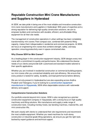 Reputable Construction Mini Crane Manufacturers and Suppliers in Hyderabad  -  -  -  -  -  (1) (1)