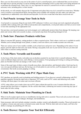 10 Important Tools Pliers Every Do It Yourself Lover Should Have