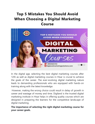 Top 5 Mistakes You Should Avoid When Choosing a Digital Marketing Course