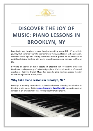 Discover the Joy of Music: Piano Lessons in Brooklyn, NY