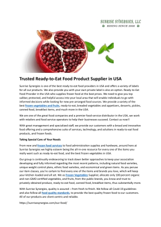 Trusted Ready-to-Eat Food Product Supplier in USA