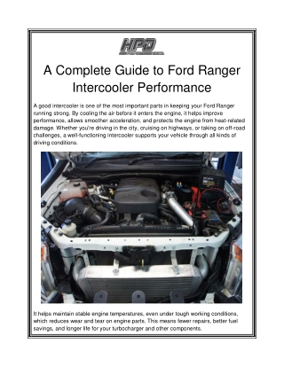 A Complete Guide to Ford Ranger Intercooler Performance