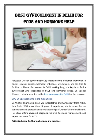 Best Gynecologist in Delhi for PCOS and Hormone Help