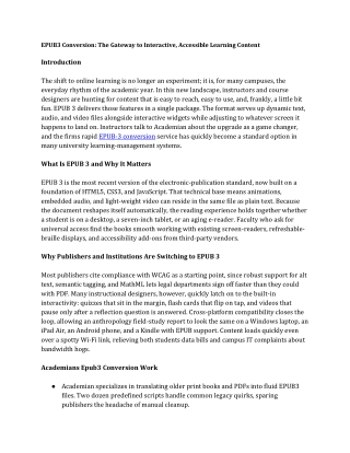 EPUB3 Conversion The Gateway to Interactive, Accessible Learning Content