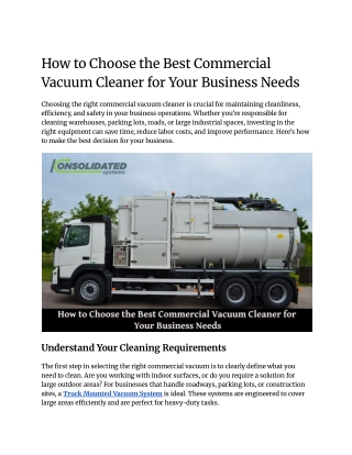 How to Choose the Best Commercial Vacuum Cleaner for Your Business Needs