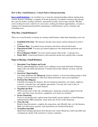 How to Buy a Small Business