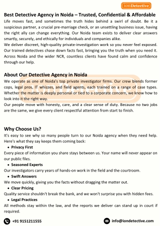 Ion Detective :- Private Detective Agency in Noida