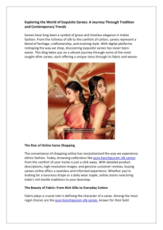 Exploring the World of Exquisite Sarees A Journey Through Tradition and Contemporary Trends.