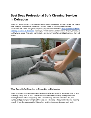 Best Deep Professional Sofa Cleaning Services in Dehradun