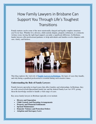 How Family Lawyers in Brisbane Can Support You Through Lifes Toughest Transitions