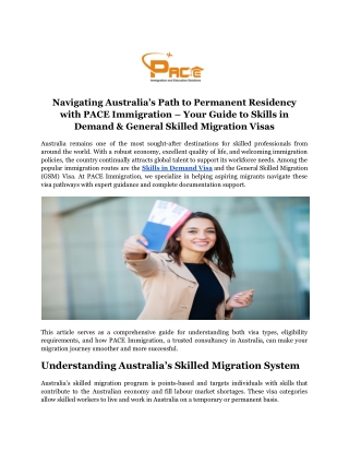 Navigating Australia’s Path to Permanent Residency with PACE Immigration – Your Guide to Skills in Demand & General Skil