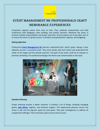 Event Management HK Professionals Craft Memorable Experiences