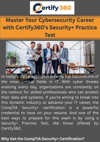 Master Your Cybersecurity Career with Certify360’s Security  Practice Test