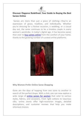 Discover Elegance Redefined Your Guide to Buying the Best Sarees Online