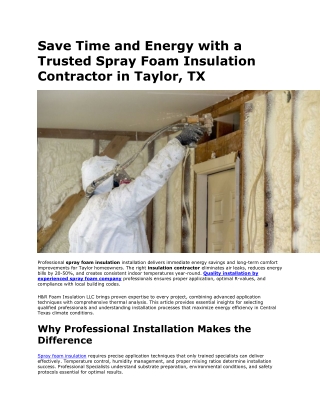 Professional Spray Foam Insulation Experts In Taylor, TX | H & R Foam Insulation