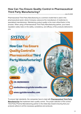 How Can You Ensure Quality Control in Pharmaceutical Third Party Manufacturing?